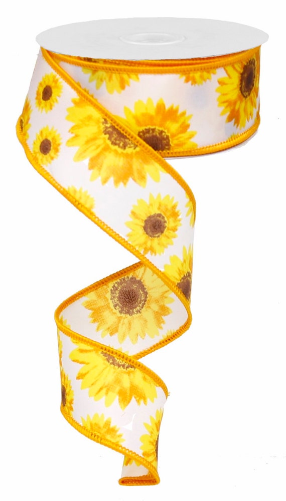 1.5 Sunflower Ribbon Yellow Sunflower Ribbon Wired