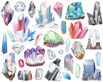 Crystals, Diamonds, and Minerals Clipart - 29 300 DPI Vector & PNG Files - Gems, Stones, Rocks, Crystal Clusters, Nature Clip Art Set