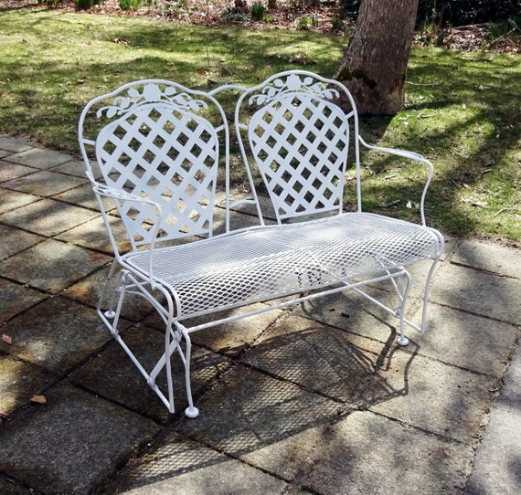 Wrought Iron White Glider Settee Sofa Dogwood Pattern