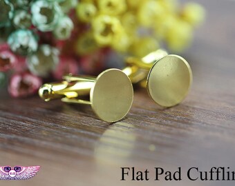 Flat Cufflink Blank - Glue Cufflink Blank - 12mm Silver, Gold, Ant Bronze Flat Pad Cufflink findings - Flat Cufflink Setting C019