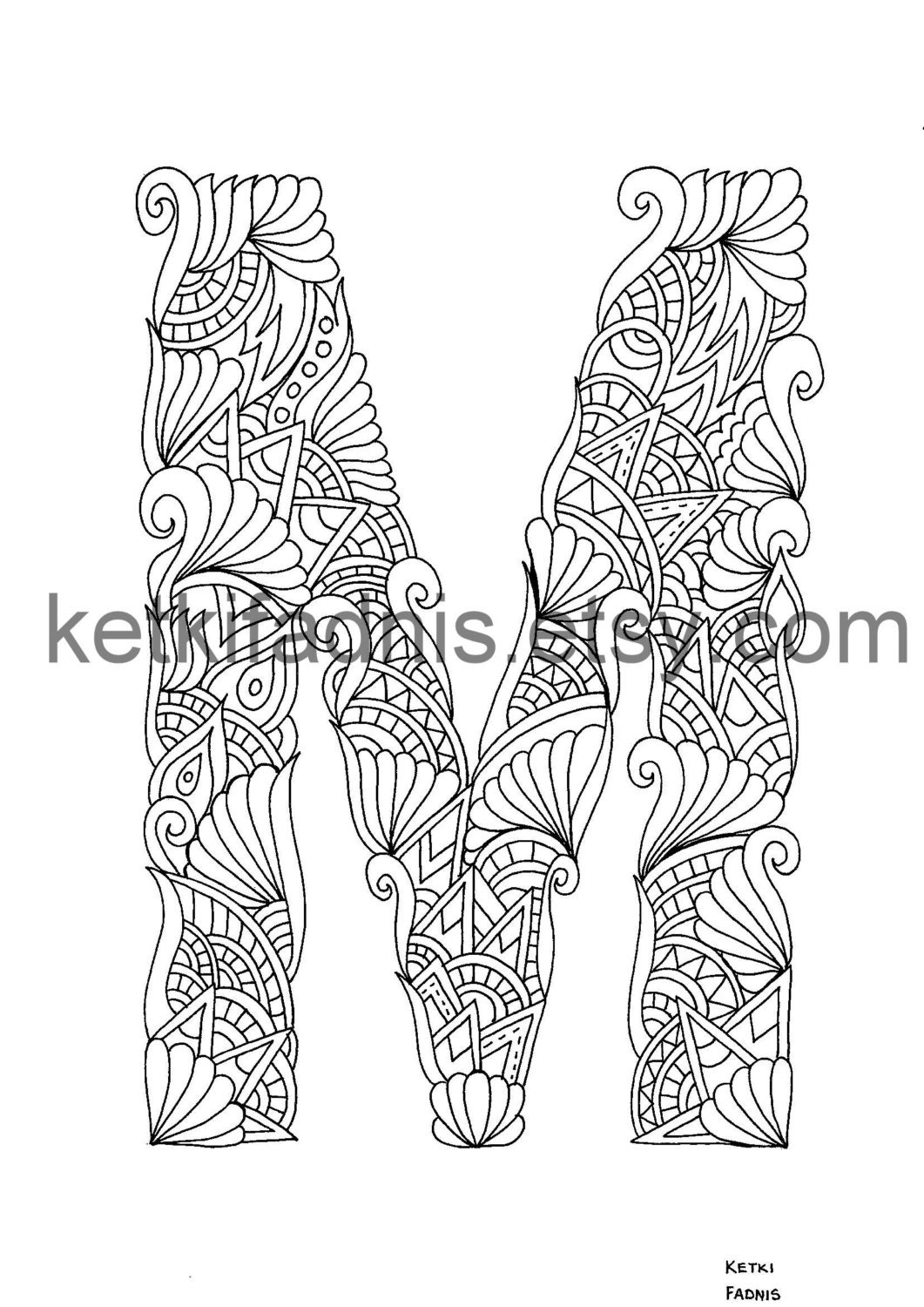 Adult Coloring Page Alphabet Letter M