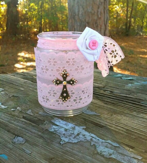 Pink Lace Candle Holder Large Decorative Candle by HomeMadeFunsies