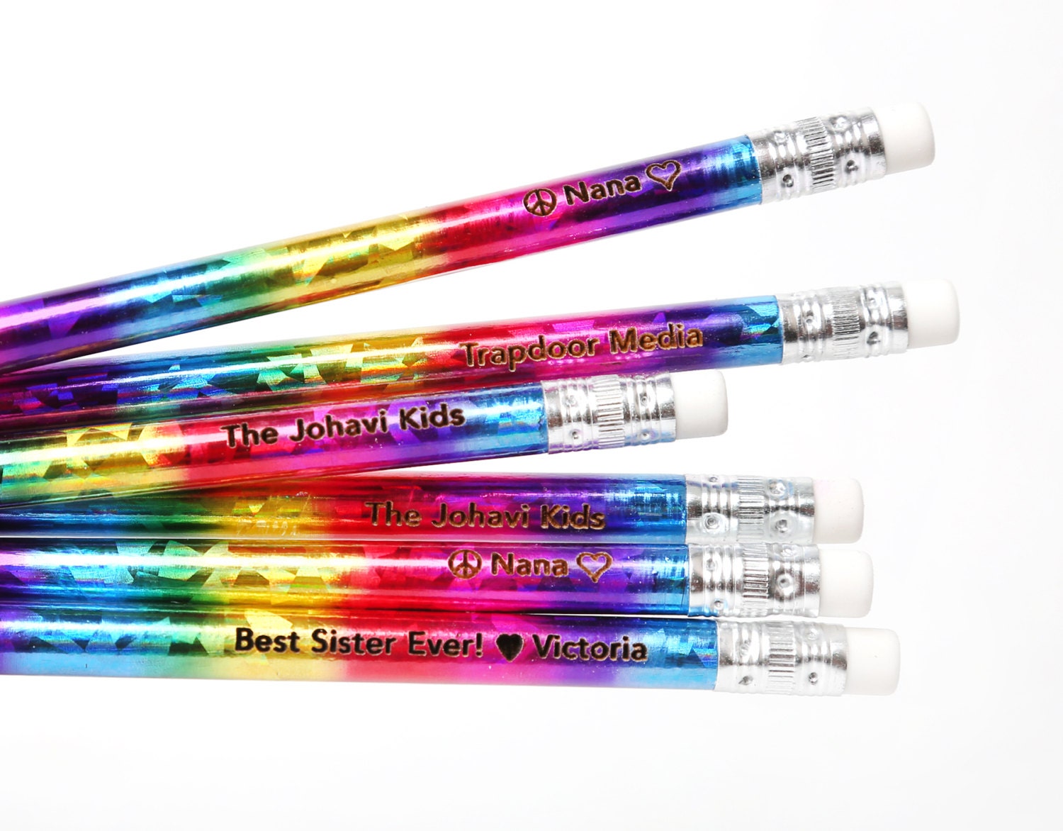 Set of 6 personalized Rainbow pencils. Custom name or saying