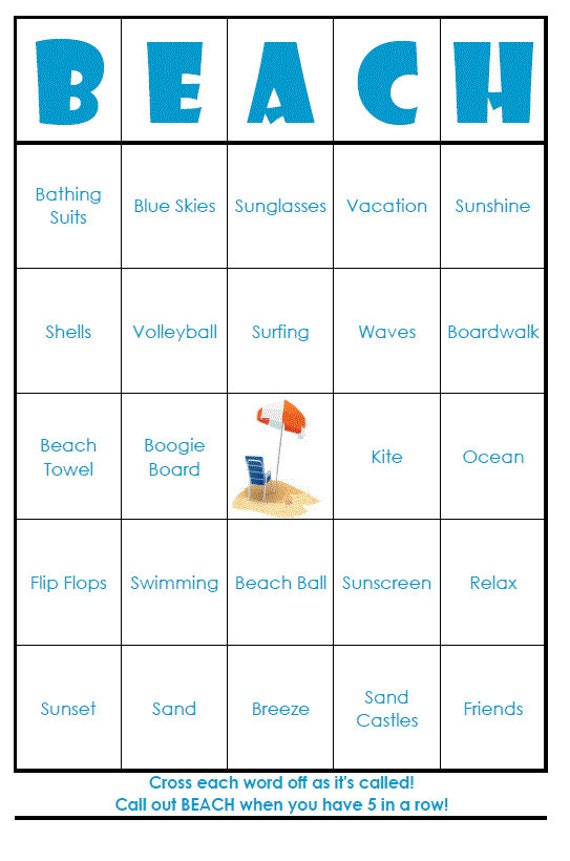 Beach Bingo Cards digital file 40 Cards