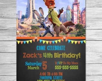 Zootopia Invitation Chalkboard // Zootopia Birthday Party // Zootopia Invite Printable Favors // Zootopia Printable Invite