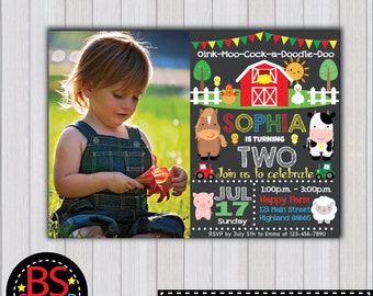 FARM BIRTHDAY Invitation, Farm Birthday Party invitation, Farm Party invite, Barnyard birthday party, Farm birthday chalkboard
