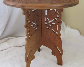 2 Part Hand Carved Folding Indian Table