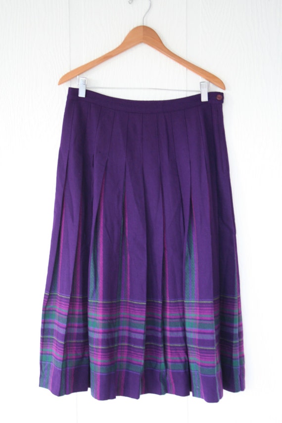 Items similar to Pendleton Purple Wool Skirt, Plaid Wool Midi Skirt ...