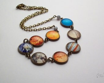 Planet Necklace, Solar System Necklace, Space Necklace, Romantic Gift Necklace, Cosmic Jewelry, Galaxy Nebula Necklace, Astronomical Jewelry