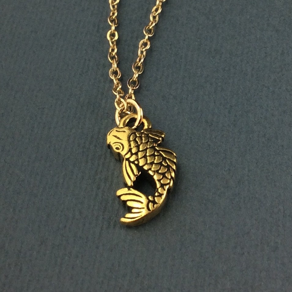 Antique Gold 3D Koi Fish Charm Necklace-Option To