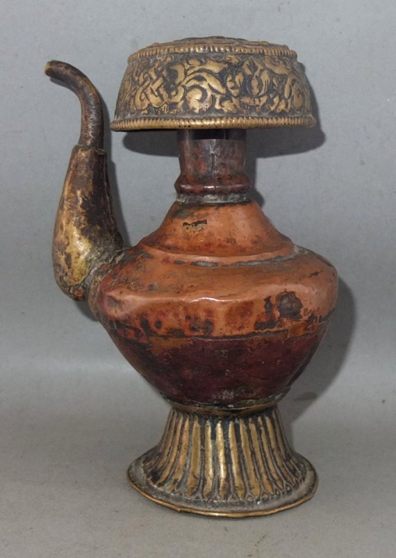 Old Ritual Copper and Brass Offering Pot Kalasha Holy Vase
