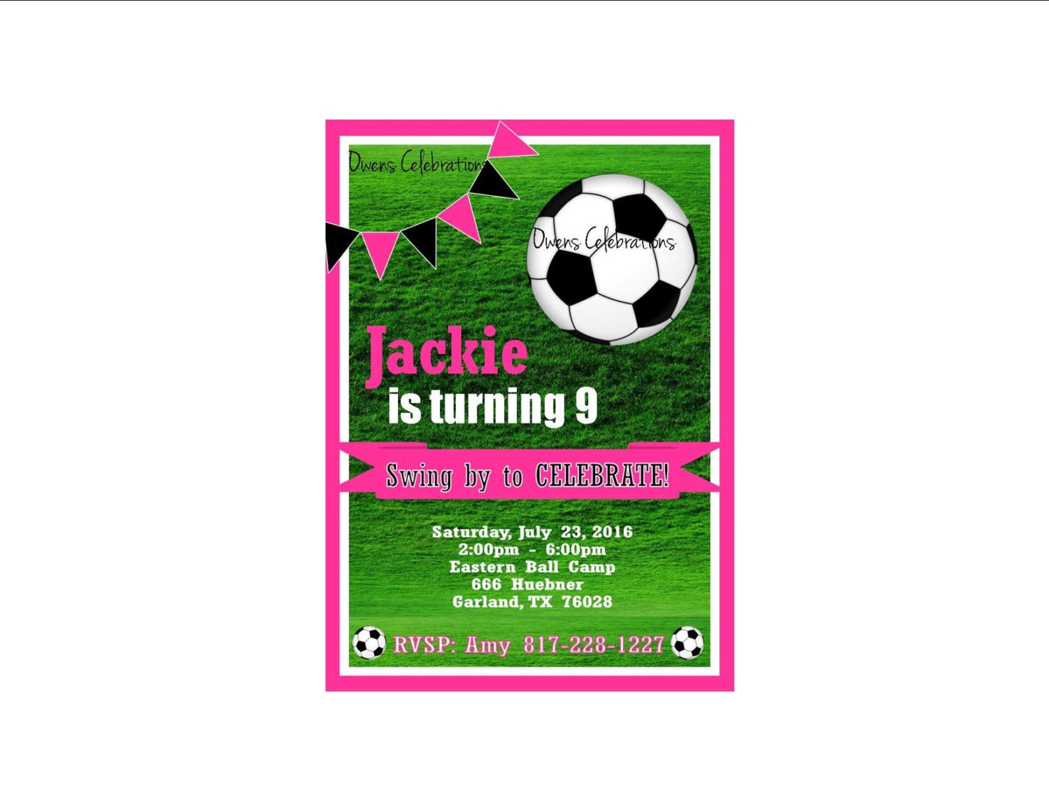 Pink Soccer Invitation Girl Soccer Party Invitation Pink