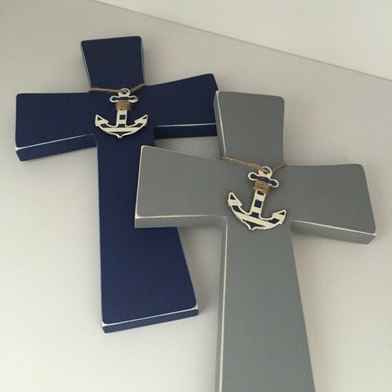 Nautical Nursery Gray Nautical Cross by EthelsGranddaughter