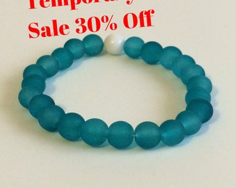 30% Off! Turquoise 8mm Glass Men's Stretch Bracelet Blue Stacking Homme Beaded Jewelry Abundance Lokai Stackable Bracelets Men Gift Idea