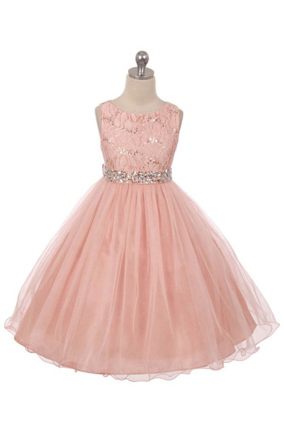 Flower Girl Dress blush pink sequined bodice by CreativeCabral