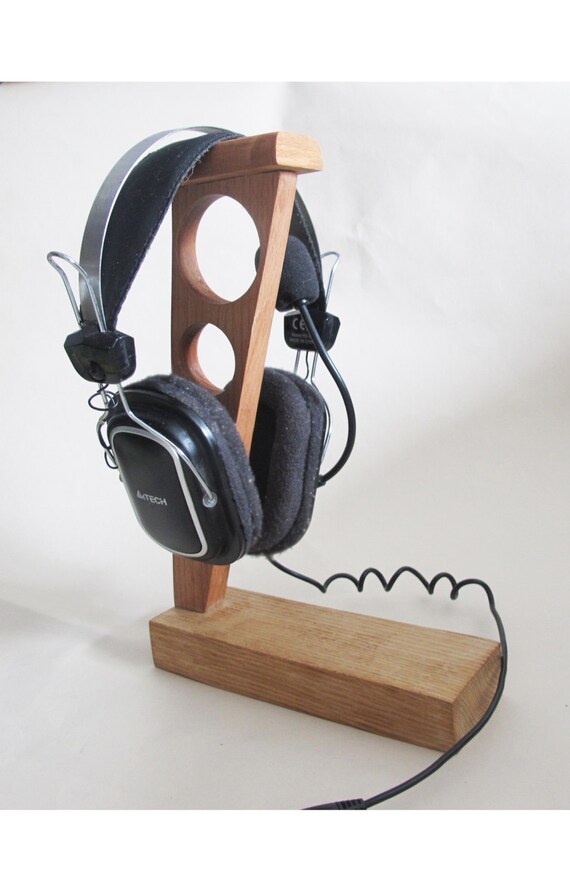 Wood Headphone Stand Wooden Headphone Holder Rustic by Vishemir
