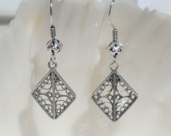 Antiqued sterling silver drop earrings