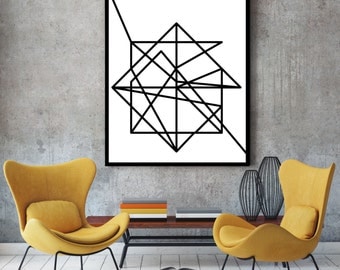 Wire, modern art, minimalist poster, art print, abstract geometric, art poster, minimalist art, abstract art, large wall art, black white