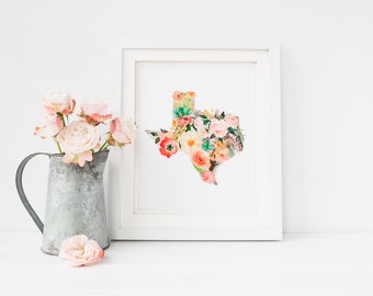 Printable art Texas Floral Map Art Cottage Chic Wall art decor Rustic home decor Texas Print Home sweet Texas Nursery Print Floral maps