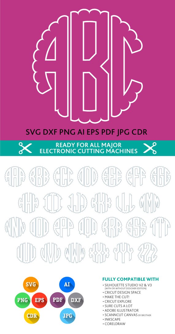 Scalloped Outline SVG Monogram Font Cuttable by PremiumSVG on Etsy