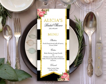 Wedding Menu, Wedding Menu Cards, Menu Cards, Printable Menu, Printable Menu Card, Dinner Menu, Reception Menu, Black & White Menu Cards