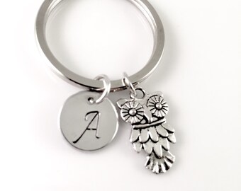 Owl keychain, owl charm, bird keychain, bird charm, personalized keychain, initial keychain, customized keychain, monogram