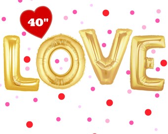 LOVE Balloons 40" Gold. Gold love balloons. Jumbo love balloons. Wedding decor. Bridal shower decor. Engagement party. Anniversary party