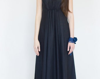 Blue long dress, Maxi linen dress, Custom made, Long linen dress,