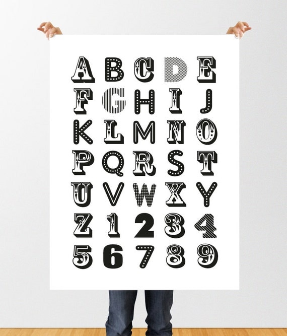 Alphabet Poster Black and White Printable ABC Art by tothewoodside