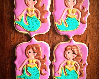 One Dozen - Mermaid Cookies - Under the Sea Party Theme - Little Mermaid - Girl Birthday