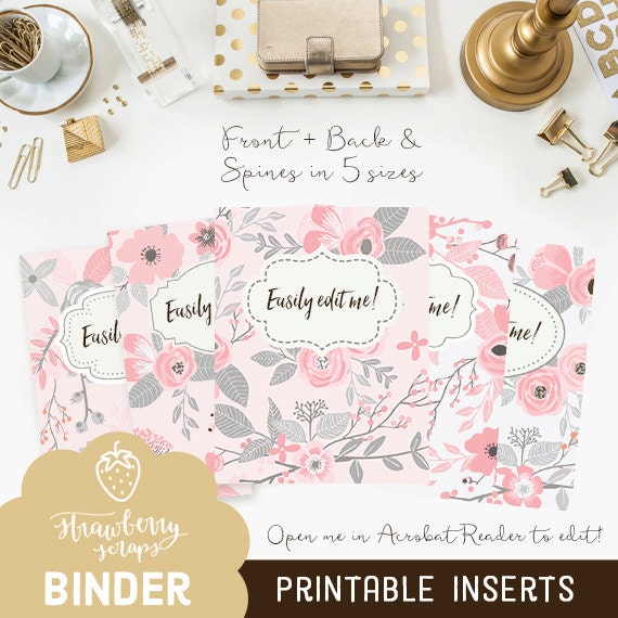 Pink binder cover printable: PINK &amp; GRAY FLOWERS