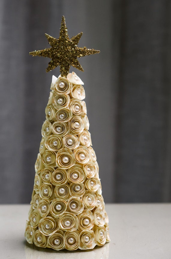 ivory gold christmas tree paper flower with pearls ivory gold christmas tree paper flower with pearls