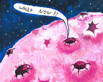 Moon Art Print, Funny Space Print Illustration, Astronomy Gift
