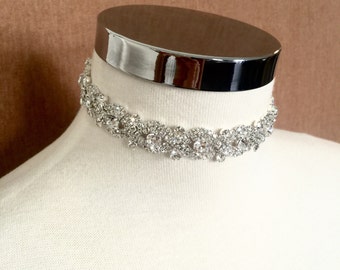 Choker Jewelry, Silver Crystal Choker, Silver Rhinestone Necklace