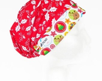 Christmas Scrub Hat, Scrub Cap, Womens Scrub Hat, Theatre Scrub Cap, Surgical Scrub Hat, Colourful Santa Classic Crowe Scrub Cap, OR Hat/Cap