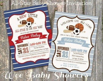 Sports Baby Shower Invitation, Little All-Star Baby Shower