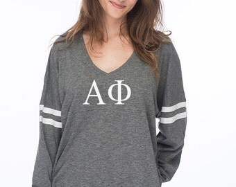 Alpha Phi Varsity Slub Long Sleeve Tee, A Phi long sleeve t-shirt, Alpha Phi Tshirt, Sorority Apparel, Greek Gear, APhi Greek Letters Shirts