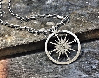 Compass necklace mens necklace initial necklace name necklace personalized necklace engraved compass pendant necklace gift silver necklace