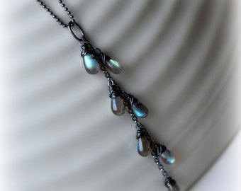Labradorite Tassel Necklace, Blue Flash Labradorite Necklace, Labradorite Jewelry, Oxidised Silver Jewelry, Perfect Gift For Her, Blissaria
