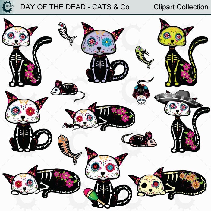 Day Of The Dead Cats & Co. Clipart Collection