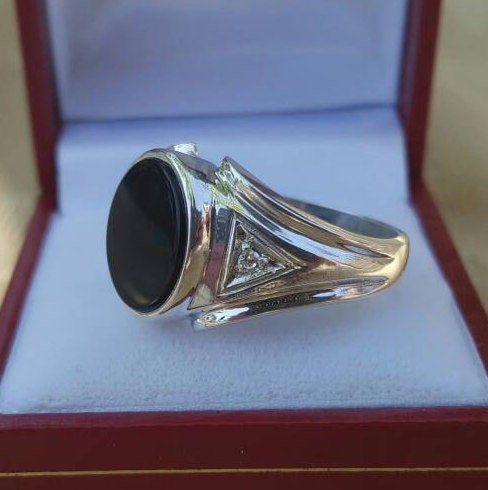 Tuscan Men's Ring in Sterling Silver with Genuine Black