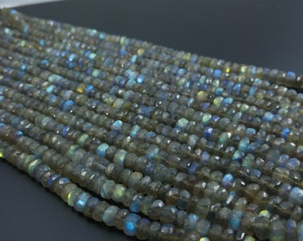 Natural Labradorite beads -EXTRA LONG 16" Inches- Labradorite Fine faected Beads 6mm Rondelles - Rondelle Beads- Gemstone beads