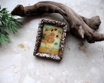 Sunflowers Van Gogh pin brooch, Impressionism brooch, 2 in 1