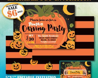 Pumpkin Carving Party Invitation-Editable PDF File-Printable Pumpkin Party Invite-Eitable Fall Party Invitation-Halloween Party Invitation
