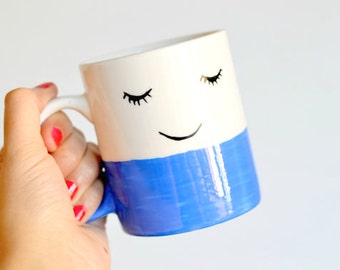 Happy Face Mug - Unique Coffee Mug - Happy Tea Cup - Face Illustration - Hipster Gift - Housewarming - Good Morning - Feelgood - Smile