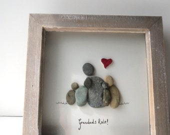Grandads rule! pebble art, grandchildren gift, pebble picture, red heart, family picture, family, loved ones, gramps, pops,