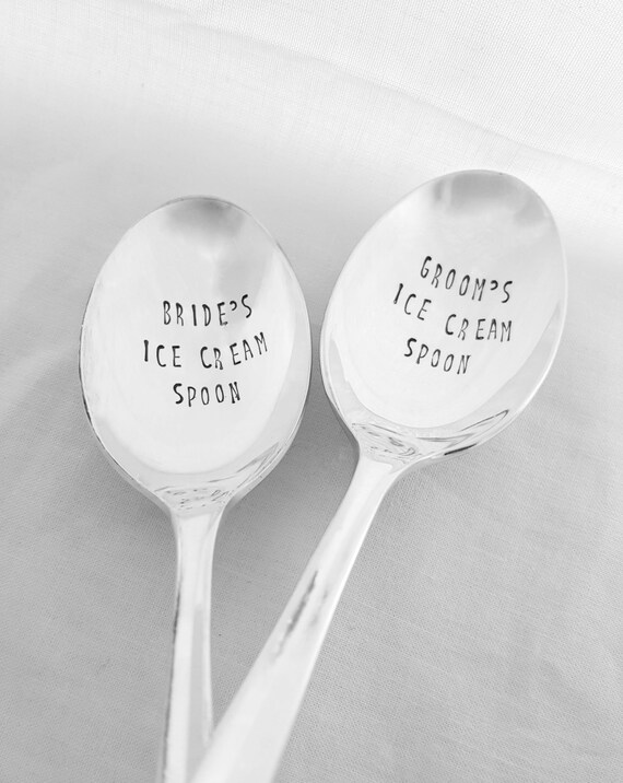 Bride & Groom Ice Cream Spoons Hand Stamped Spoons Custom