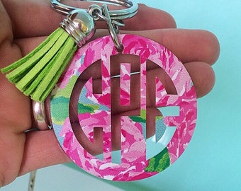 Lilly Pattern Inspired Monogram Key chain 2 Inch - Key chain - Perfect Gift -Monogrammed - Lilly - Keys -Vinyl - Preppy - Personalized