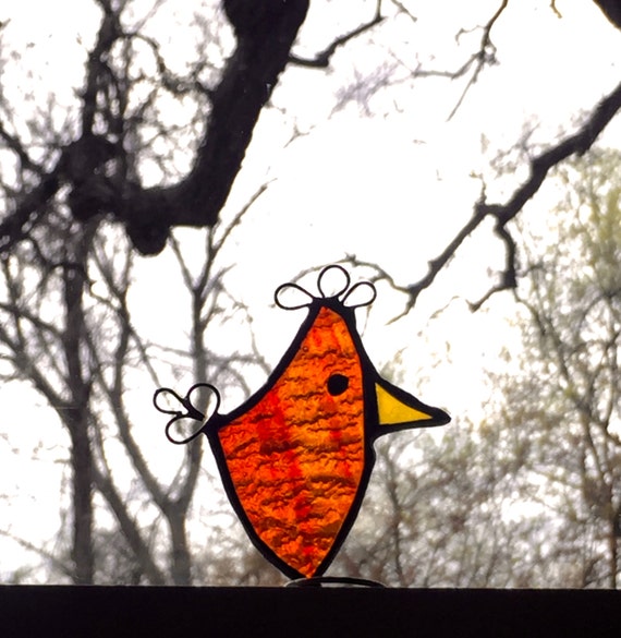 Orange Scrappy Bird Stained Glass Bird by ScrappyBirdArtGlass