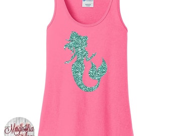 Glitter Mermaid Women's Tank Top, Available in 6 Different Colors in Sizes Small-4X, Plus Size